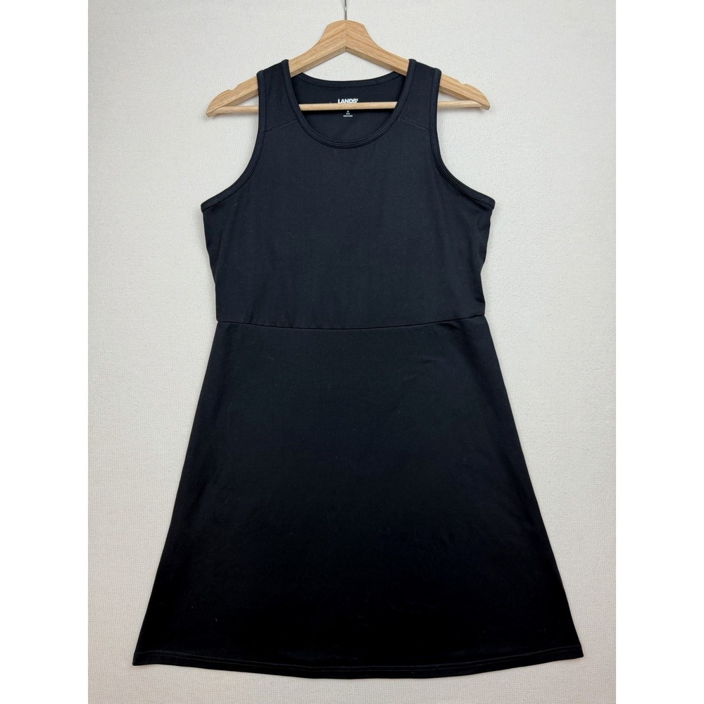 Lands' End Women's Black Athleisure Tank Dress Medium 10-12 Built In Bra Stretch